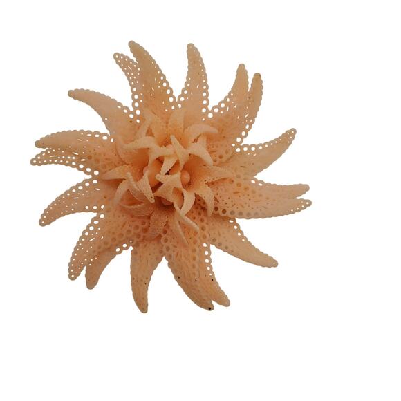 Pale Peach Celluloid Flower Brooch Huge 4" Early Plastic Pin Acrylic Corsage - Picture 7 of 9